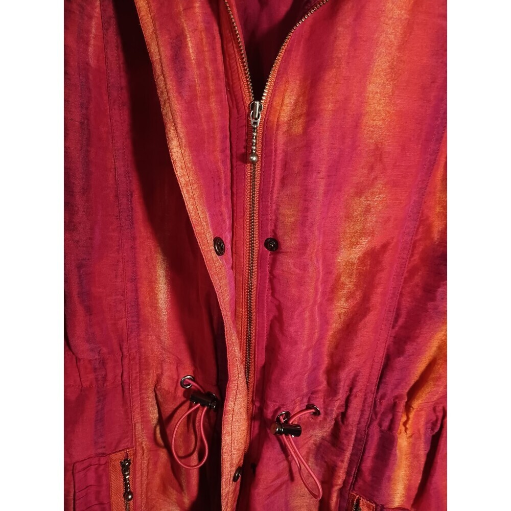Chico’s Size 2 Linen Blend Jacket Semi Sheer Red Pink Stripe Drawstring Boho - Picture 2 of 6